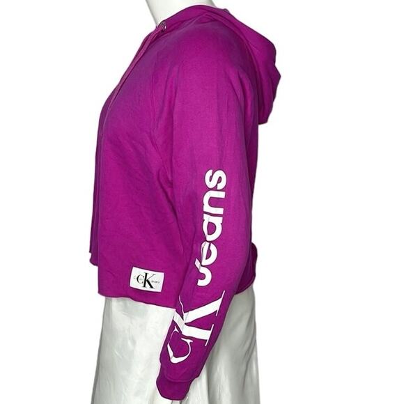 NWT Calvin Klein Jeans Cropped Fleece Hoodie Size Large - Picture 2 of 7